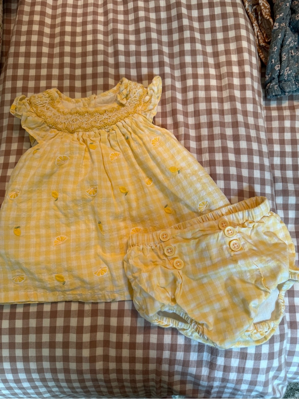 Max Studio Yellow Gingham Lemon Diaper Cover Set